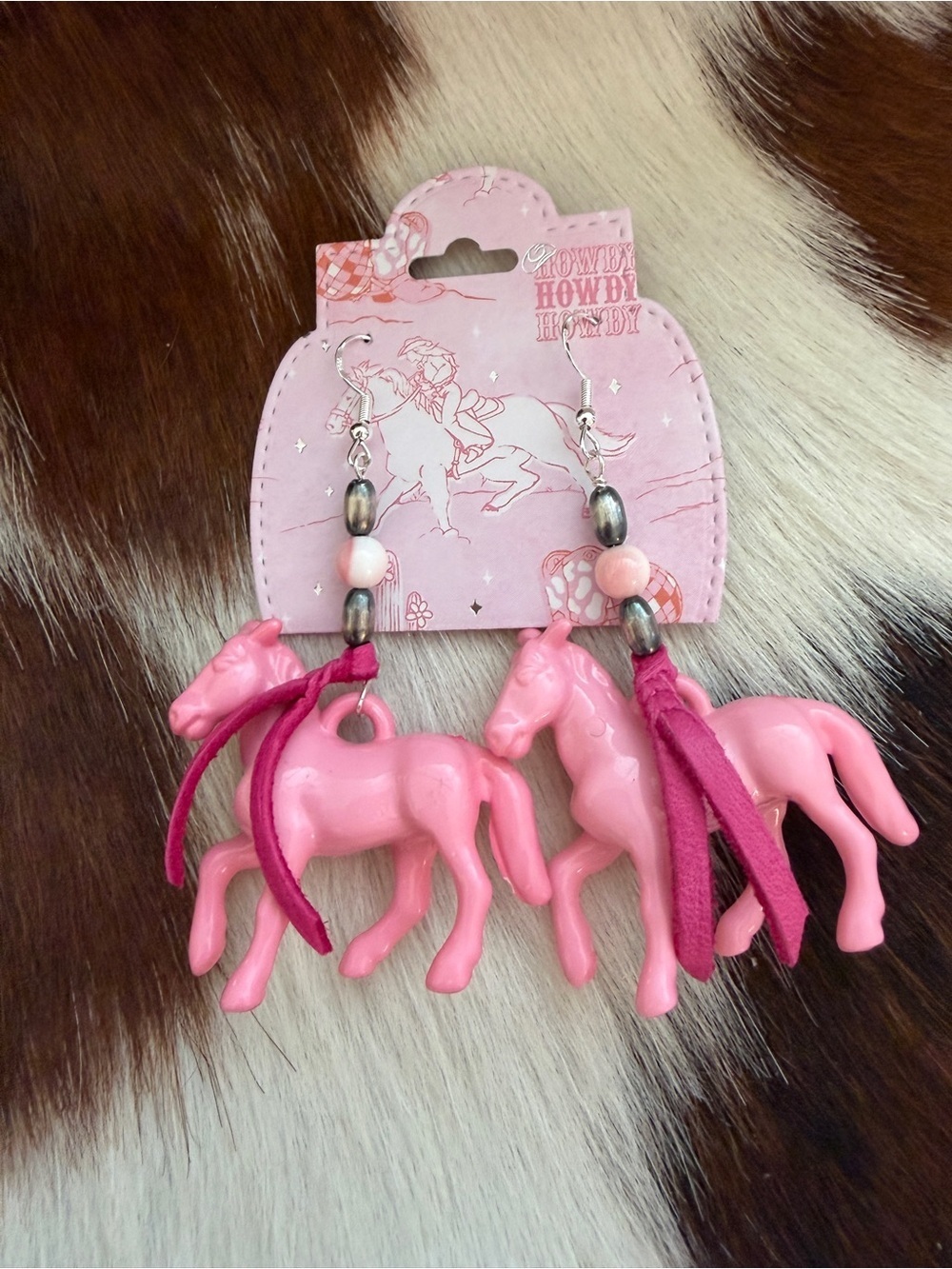 ❤️ 925 Pink Conch Cowgirl Pony Horse Rodeo Earrings Leather Tassels Beads - Picture 5 of 14